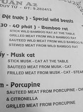1 special wild beasts menu